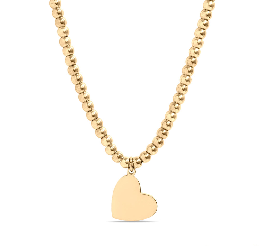 Heart Beaded Necklace - 18K PVD Coated Stainless Steel Engraved Pendant Jewelry - Necklaces | Sunflower Soul Boutique