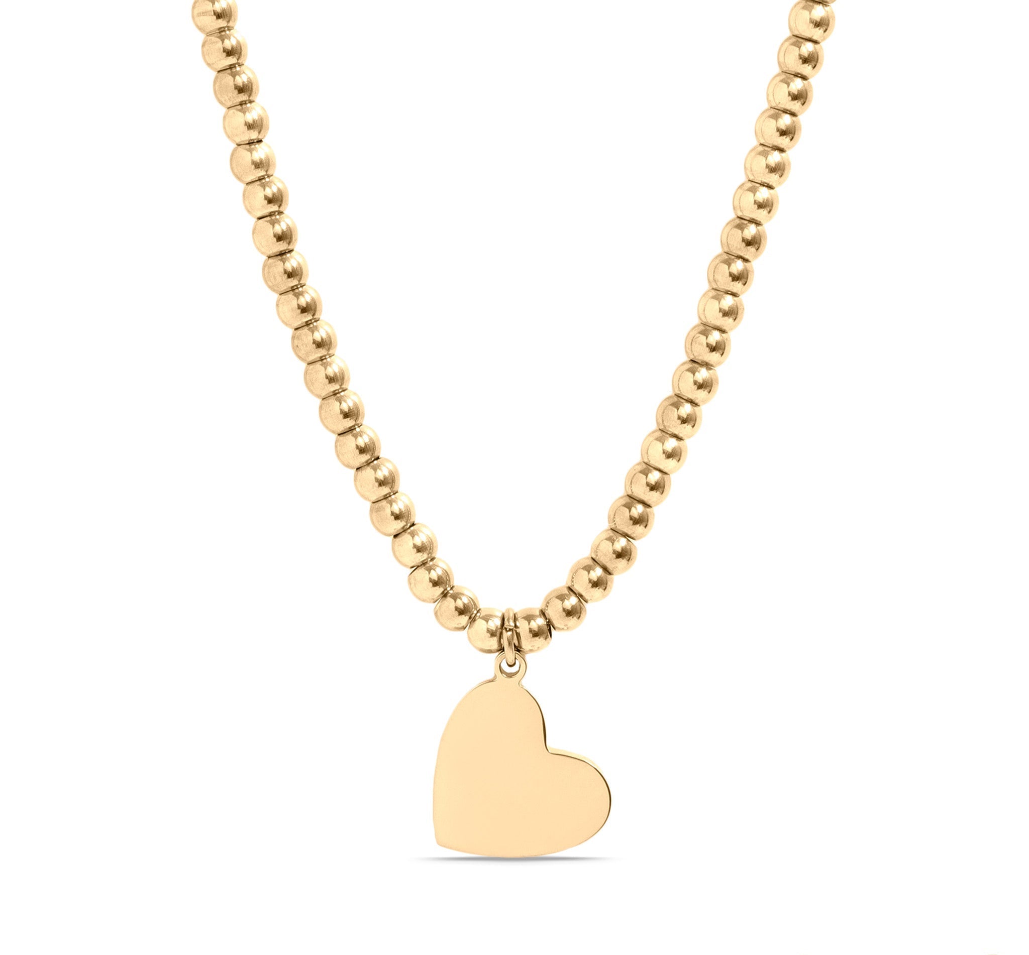 Heart Beaded Necklace - 18K PVD Coated Stainless Steel Engraved Pendant Jewelry - Necklaces | Sunflower Soul Boutique