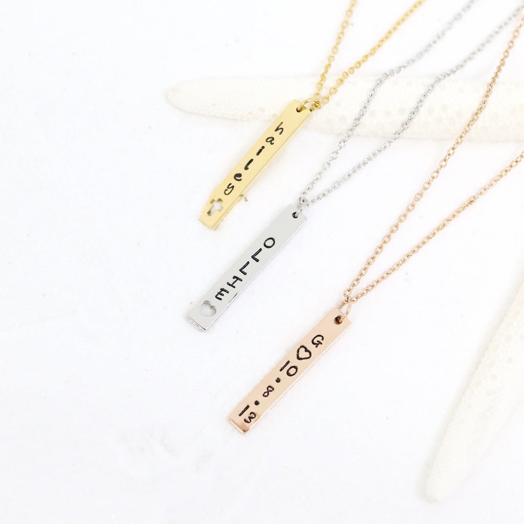 Heart Cutout Necklace – Stainless Steel Vertical Bar Pendant | 18K Gold PVD - Necklaces | Sunflower Soul Boutique