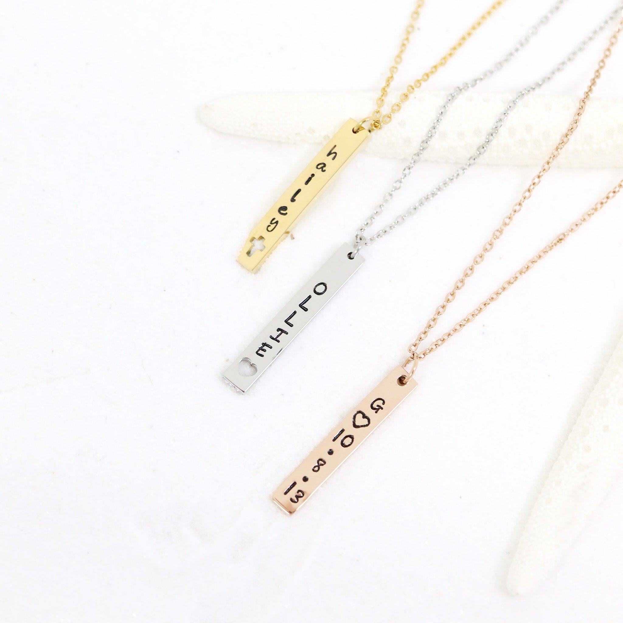 Heart Cutout Necklace – Stainless Steel Vertical Bar Pendant | 18K Gold PVD - Necklaces | Sunflower Soul Boutique