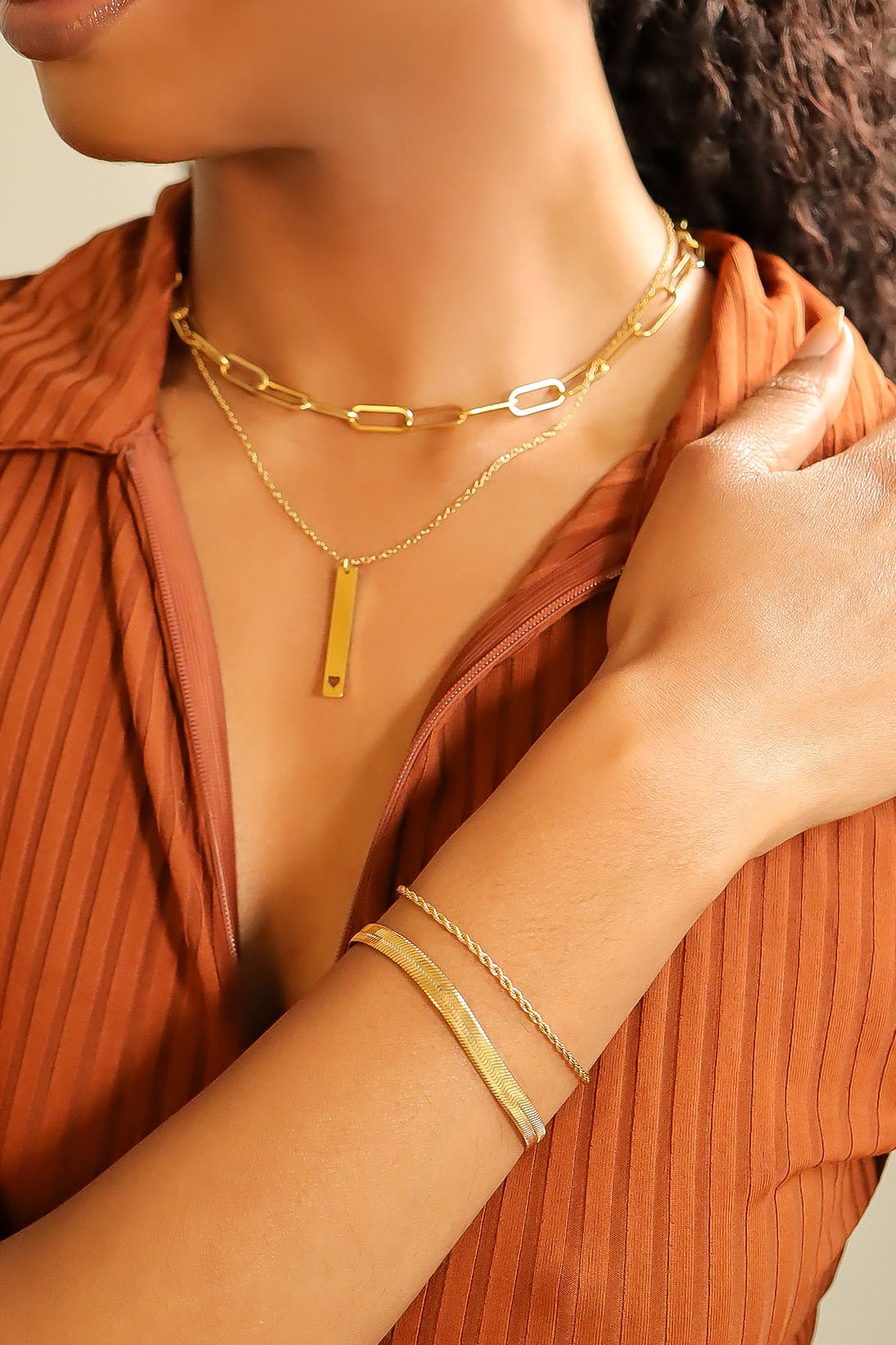 Heart Cutout Necklace – Stainless Steel Vertical Bar Pendant | 18K Gold PVD - Necklaces | Sunflower Soul Boutique
