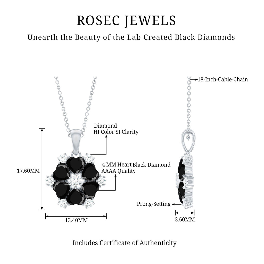 Heart Lab Created Black Diamond Flower Pendant Necklace