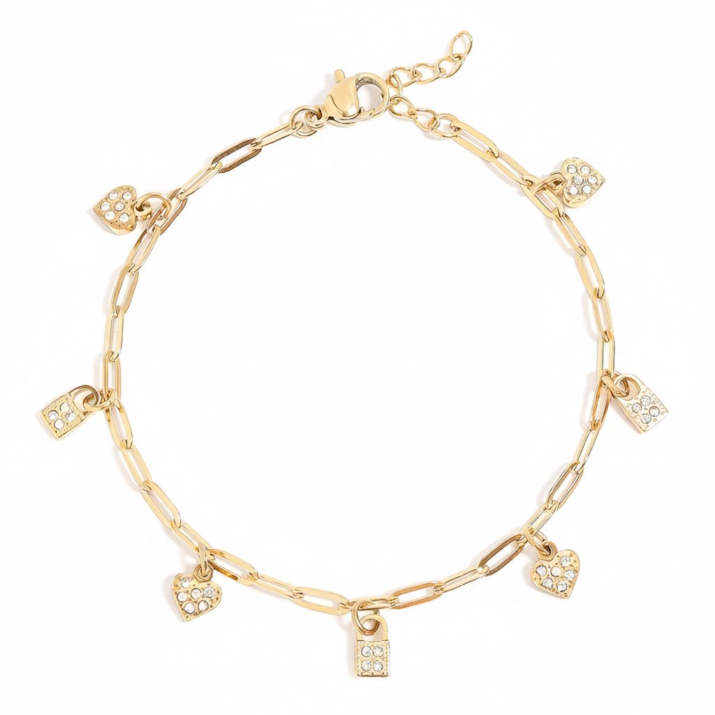 Heart Lock Charm Bracelet – Adjustable Gold Paperclip Chain Stainless Steel Jewelry - bracelet | Sunflower Soul Boutique