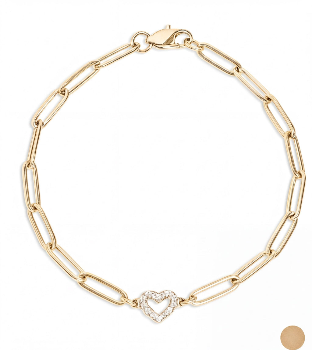 Heart Paperclip Bracelet: Adjustable Gold Chain (Clear Stone Accent) - | Sunflower Soul Boutique