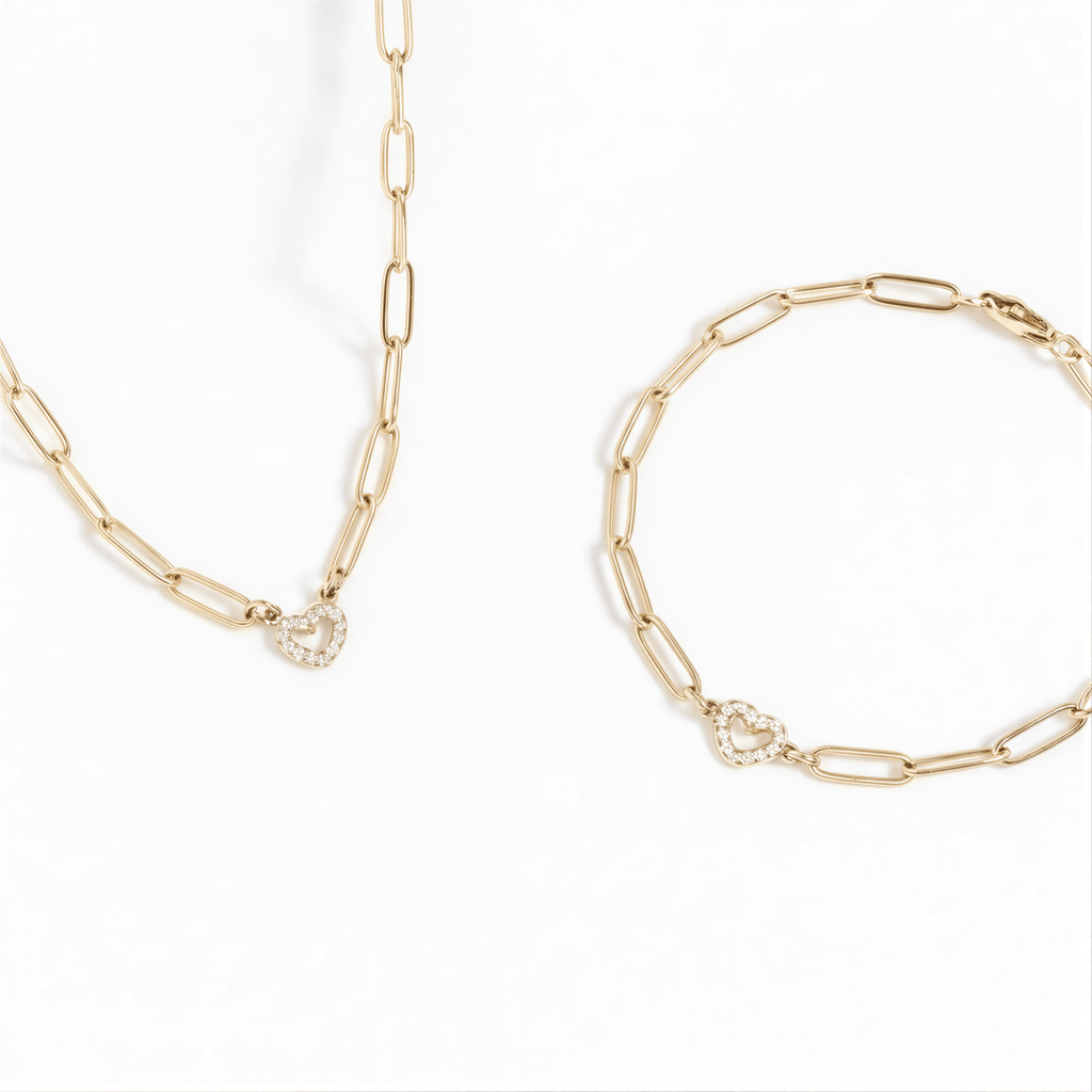 Heart Paperclip Bracelet: Adjustable Gold Chain (Clear Stone Accent) - | Sunflower Soul Boutique