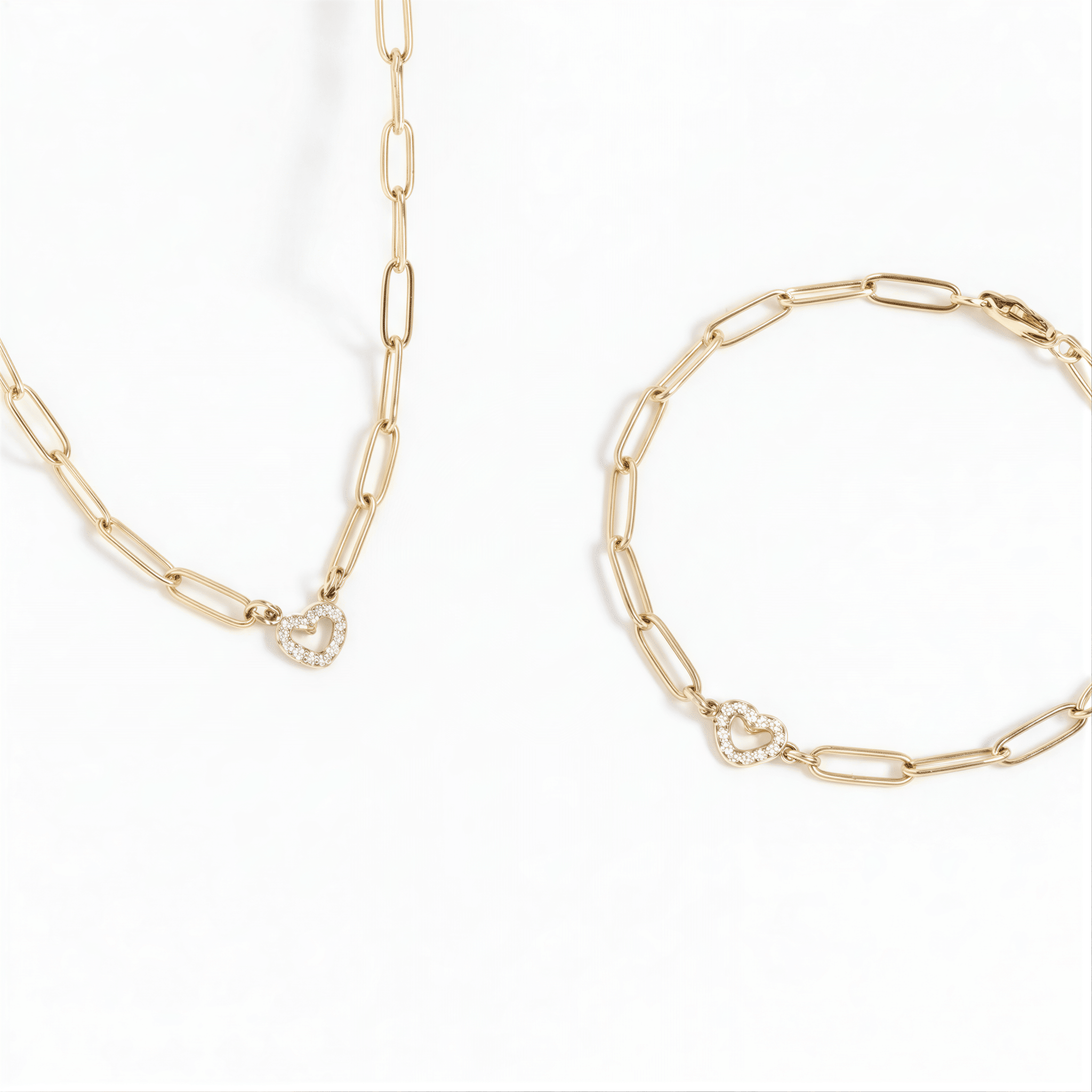 Heart Paperclip Bracelet: Adjustable Gold Chain (Clear Stone Accent) - | Sunflower Soul Boutique