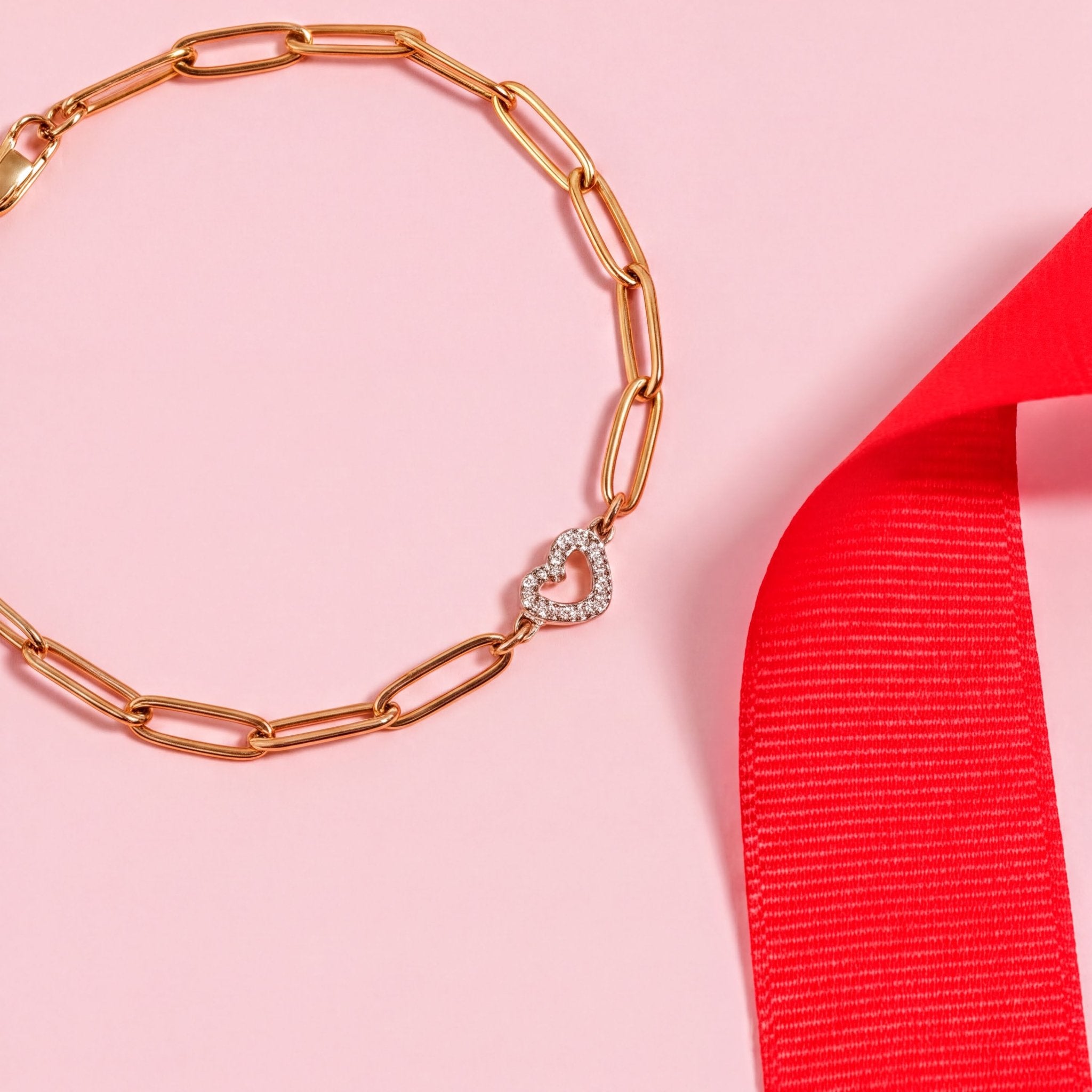 Heart Paperclip Bracelet: Adjustable Gold Chain (Clear Stone Accent) - | Sunflower Soul Boutique