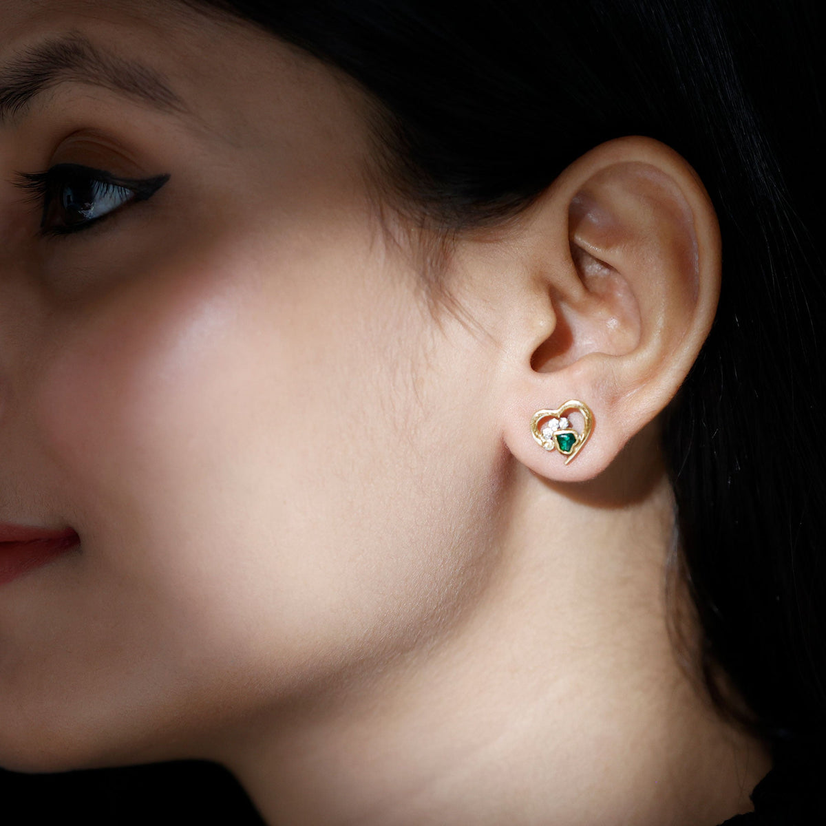 Heart Paw Stud Earrings – Lab Created Emerald & Moissanite Dog Paw Jewelry