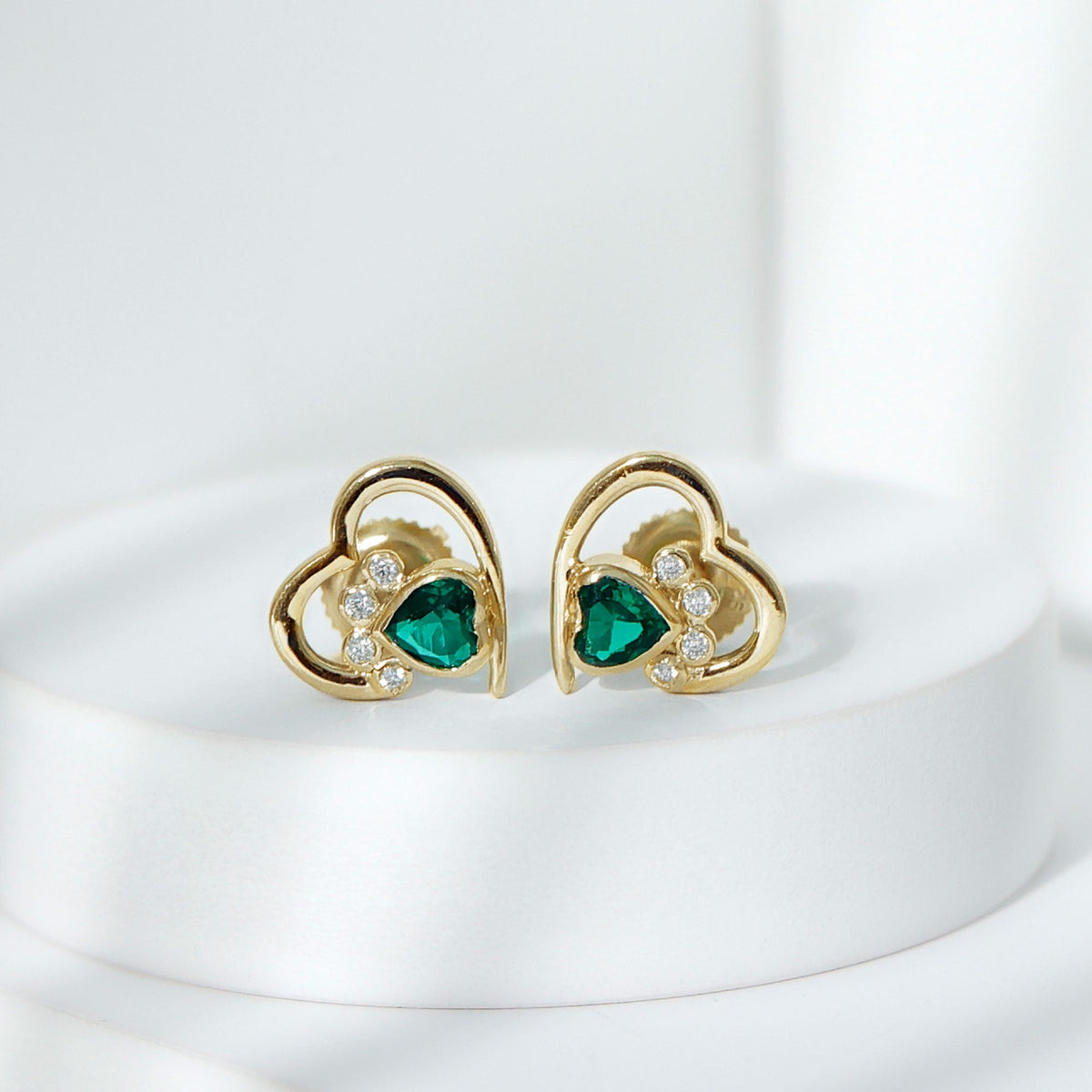 Heart Paw Stud Earrings – Lab Created Emerald & Moissanite Dog Paw Jewelry