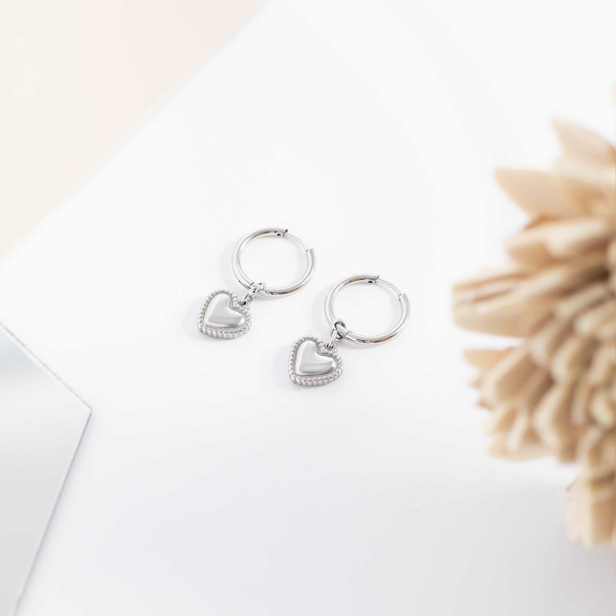Heart Pendant Hoop Earrings – 18K Gold Stainless Steel Hypoallergenic Huggies - Earrings | Sunflower Soul Boutique