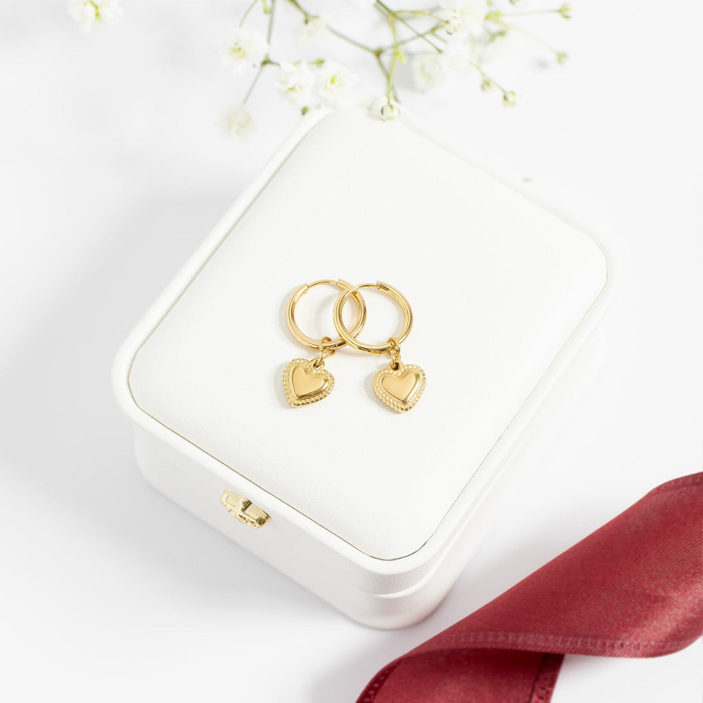 Heart Pendant Hoop Earrings – 18K Gold Stainless Steel Hypoallergenic Huggies - Earrings | Sunflower Soul Boutique