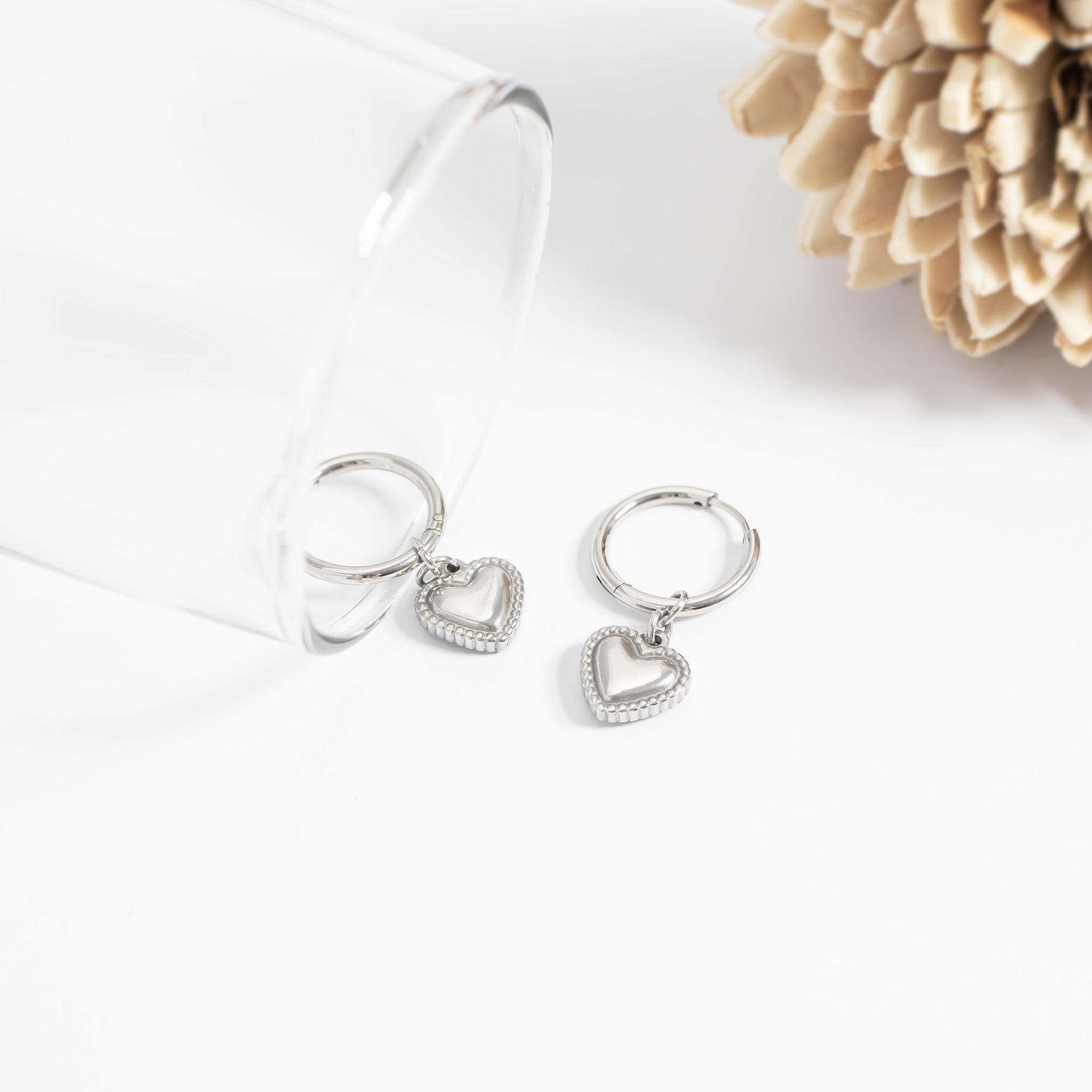 Heart Pendant Hoop Earrings – 18K Gold Stainless Steel Hypoallergenic Huggies - Earrings | Sunflower Soul Boutique