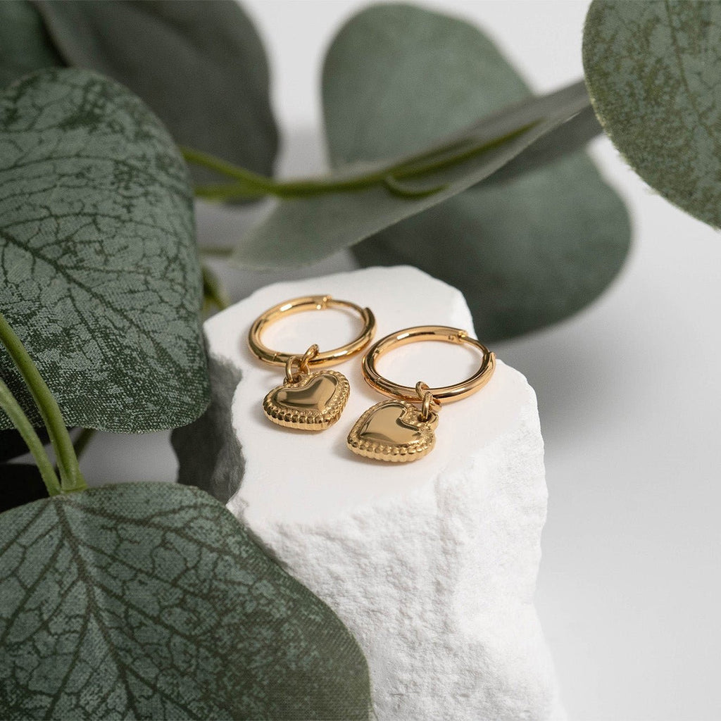 Heart Pendant Hoop Earrings – 18K Gold Stainless Steel Hypoallergenic Huggies - Earrings | Sunflower Soul Boutique