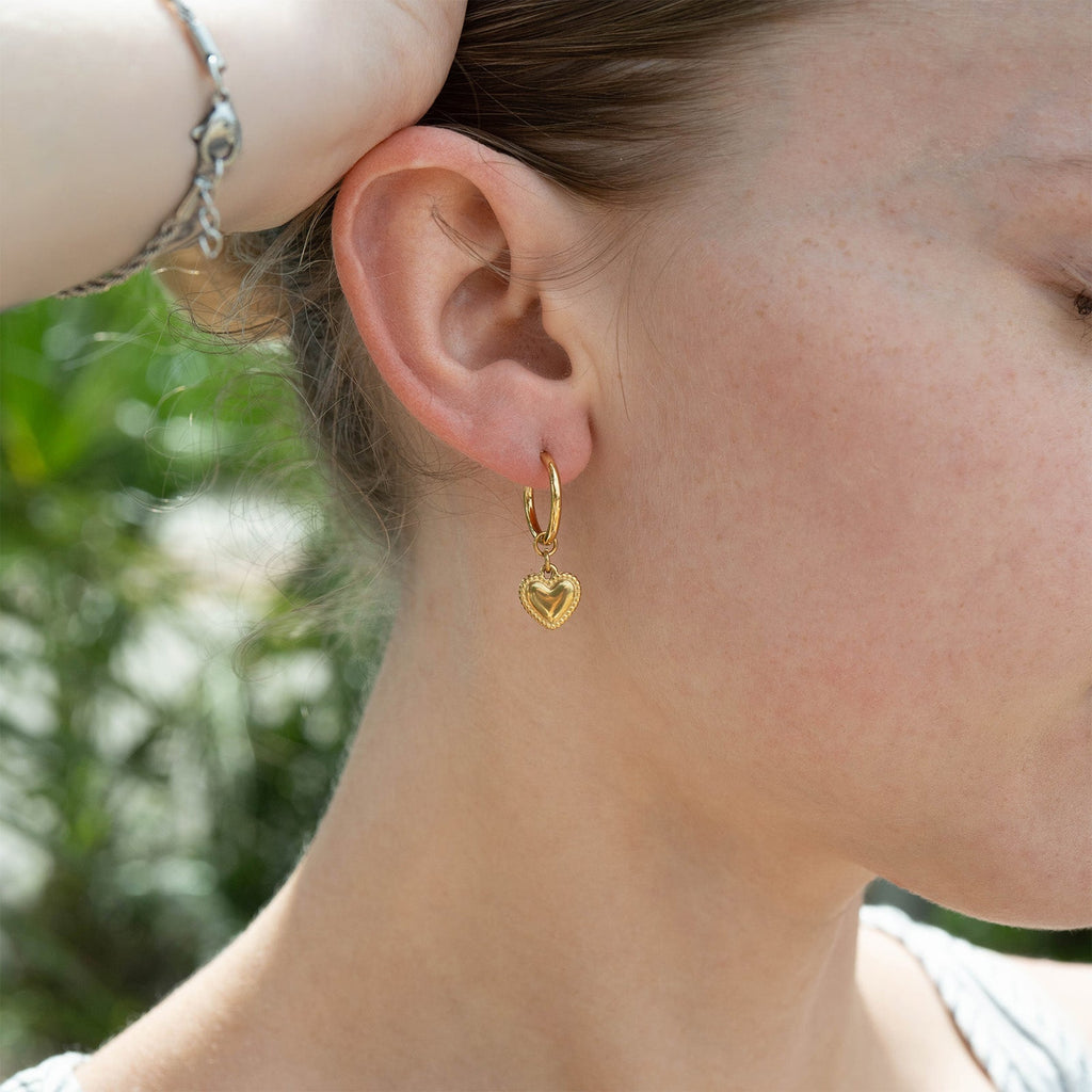 Heart Pendant Hoop Earrings – 18K Gold Stainless Steel Hypoallergenic Huggies - Earrings | Sunflower Soul Boutique