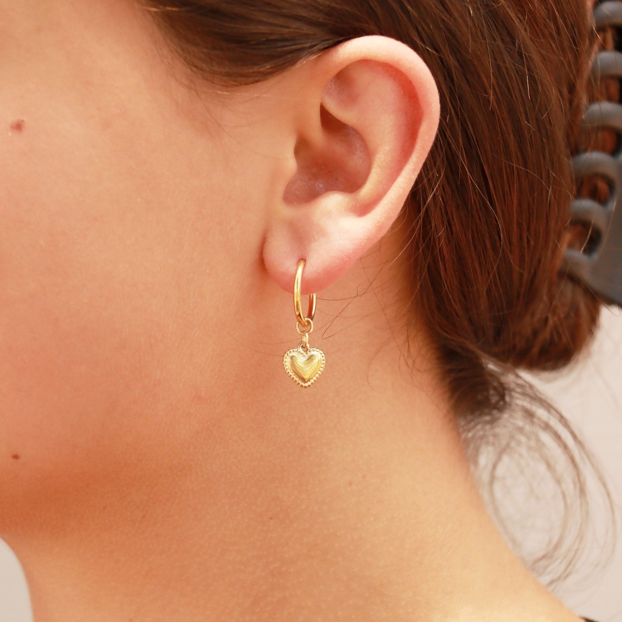Heart Pendant Hoop Earrings – 18K Gold Stainless Steel Hypoallergenic Huggies - Earrings | Sunflower Soul Boutique