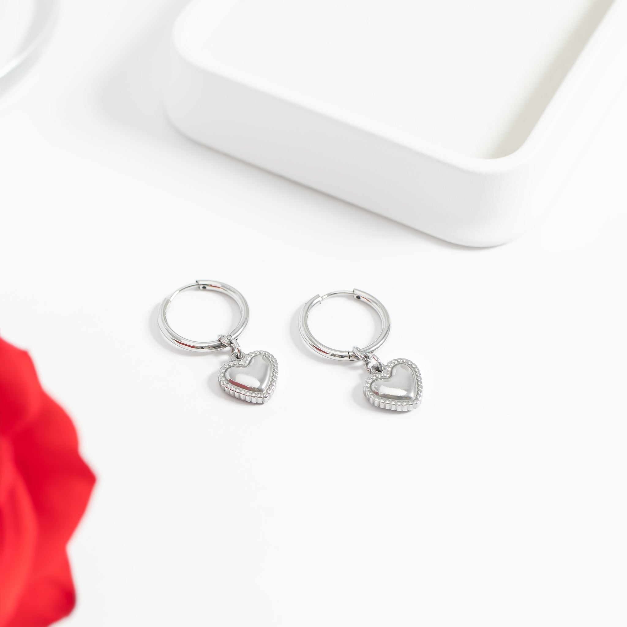 Heart Pendant Hoop Earrings – 18K Gold Stainless Steel Hypoallergenic Huggies - Earrings | Sunflower Soul Boutique