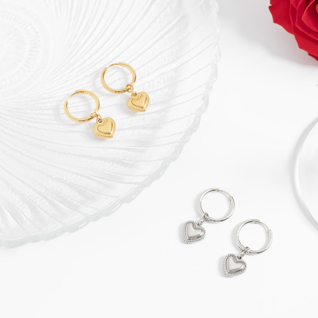 Heart Pendant Hoop Earrings – 18K Gold Stainless Steel Hypoallergenic Huggies - Earrings | Sunflower Soul Boutique