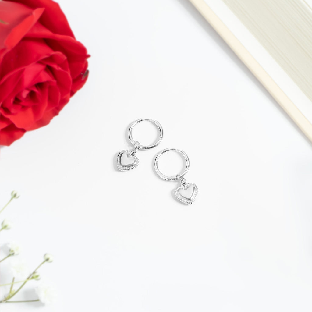 Heart Pendant Hoop Earrings – 18K Gold Stainless Steel Hypoallergenic Huggies - Earrings | Sunflower Soul Boutique