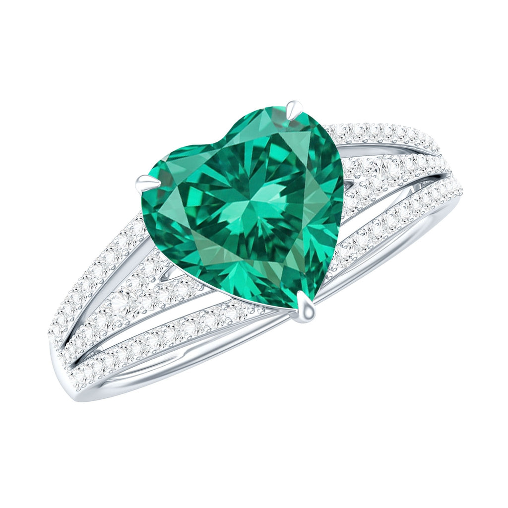 Heart Shape Emerald Ring – 2 Carat Lab Grown Emerald With Diamond Accents