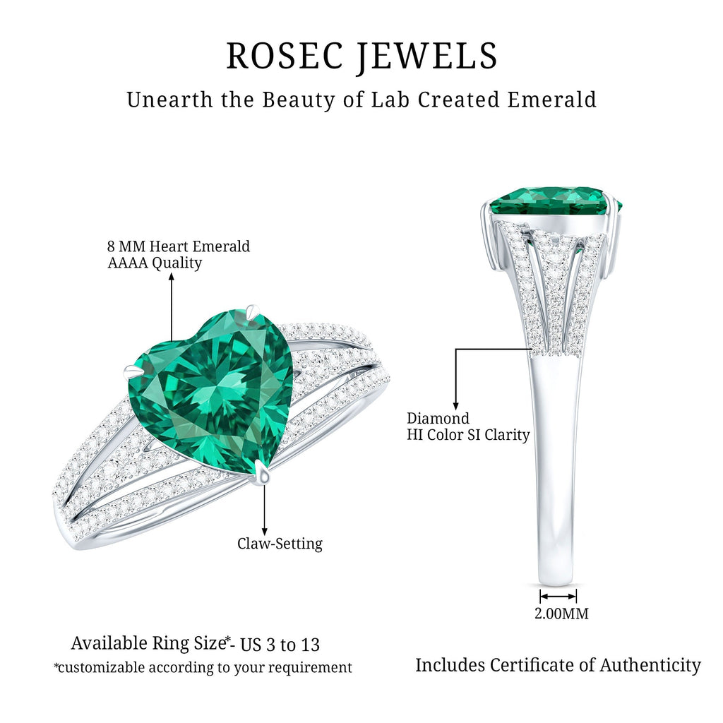 Heart Shape Emerald Ring – 2 Carat Lab Grown Emerald With Diamond Accents