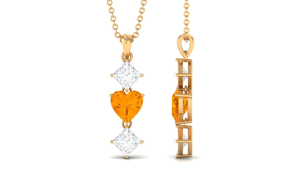 Heart Shape Fire Opal Drop Pendant with Princess Cut Moissanite