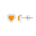Heart Shape Fire Opal Halo Stud Earrings with Diamond