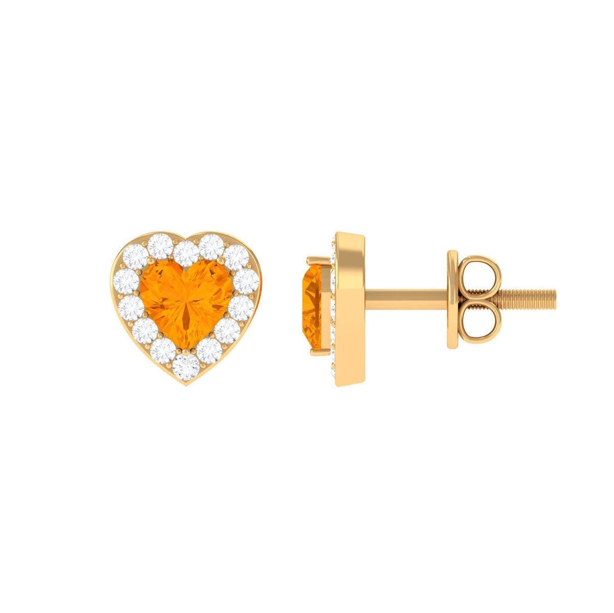 Heart Shape Fire Opal Halo Stud Earrings with Diamond