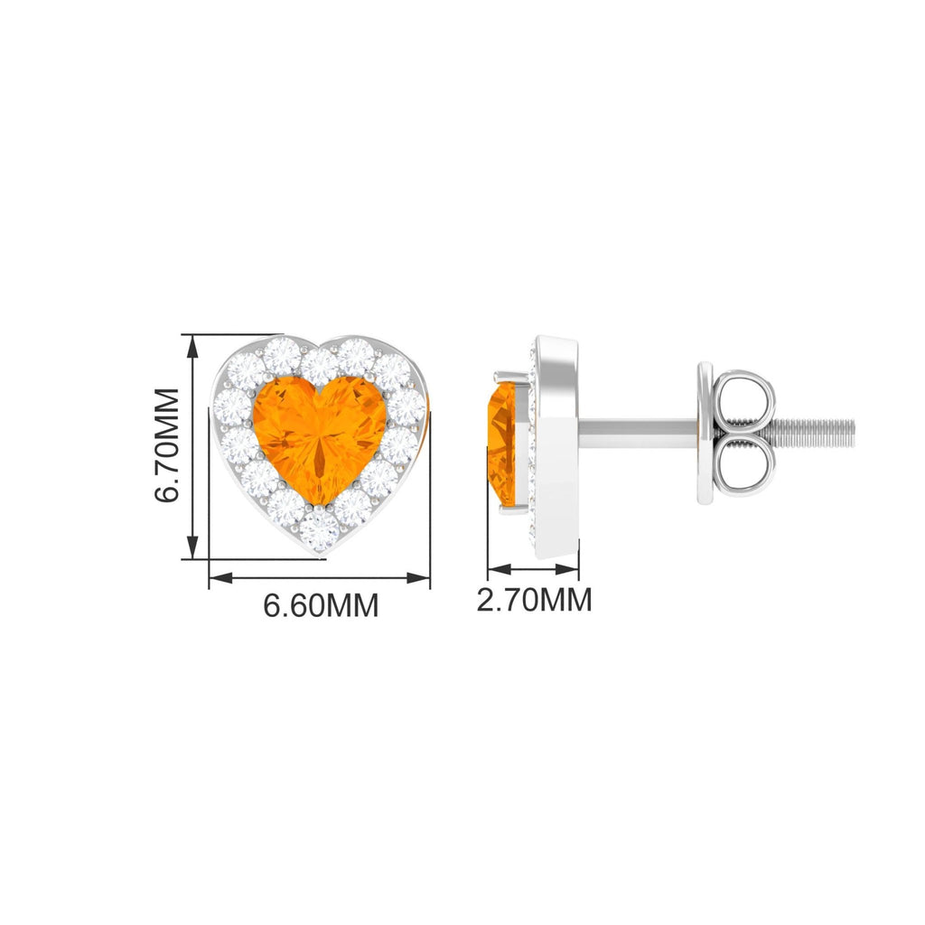 Heart Shape Fire Opal Halo Stud Earrings with Diamond