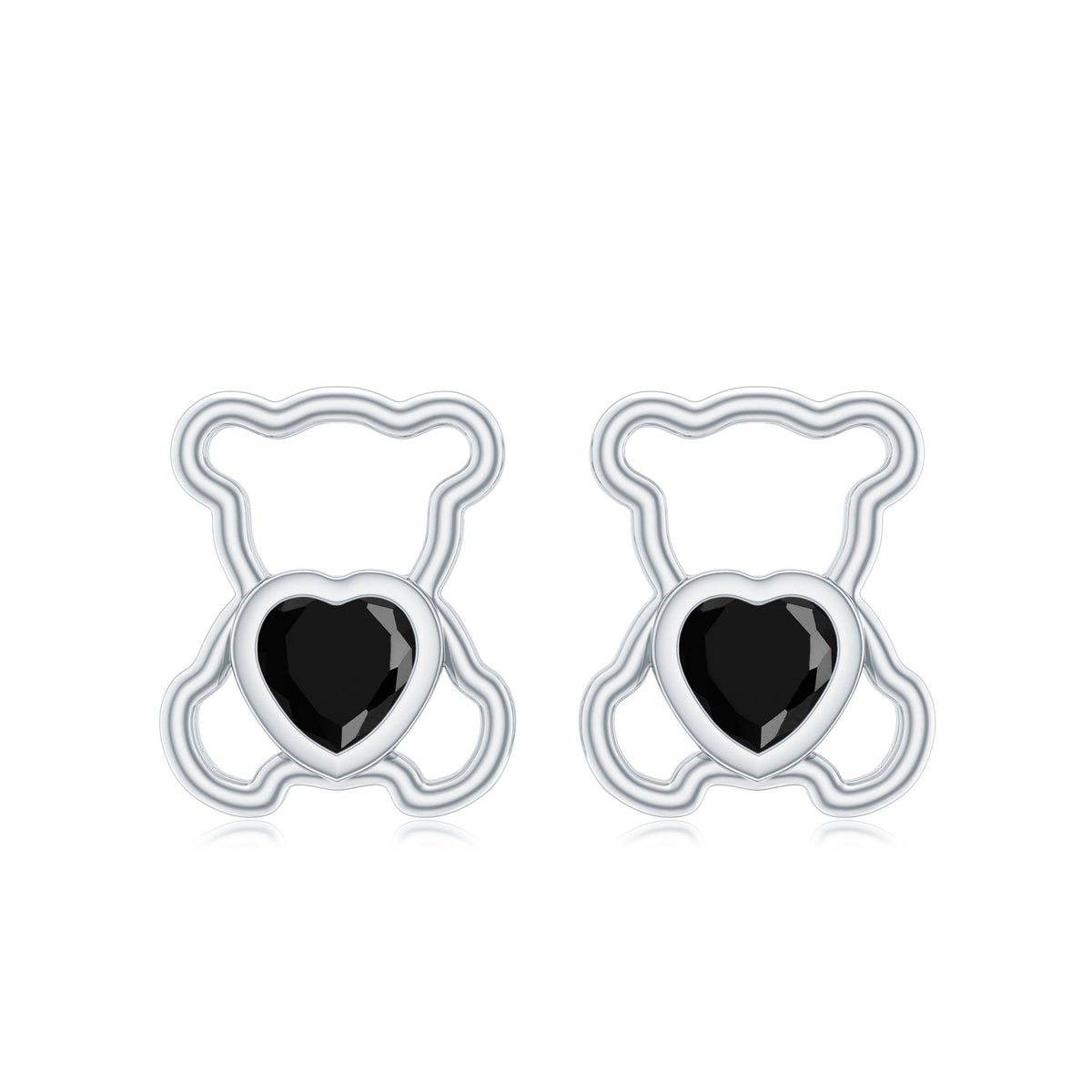 Heart Shape Lab Created Black Diamond Teddy Bear Stud Earrings