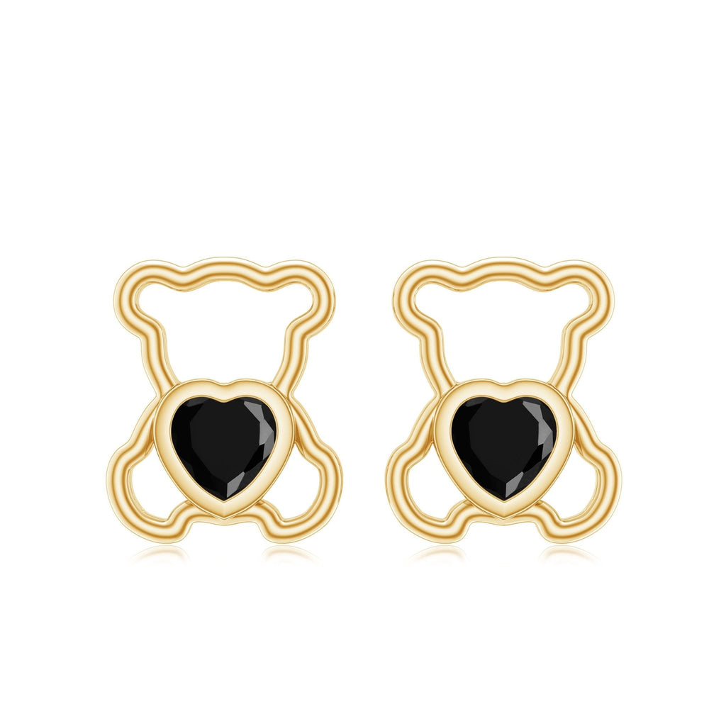 Heart Shape Lab Created Black Diamond Teddy Bear Stud Earrings