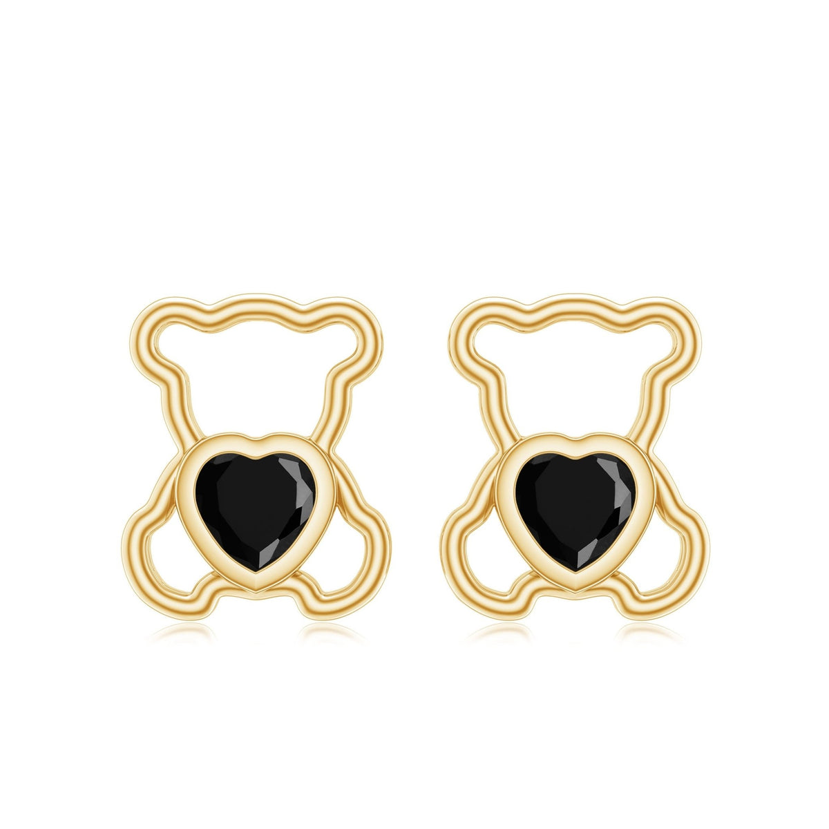 Heart Shape Lab Created Black Diamond Teddy Bear Stud Earrings