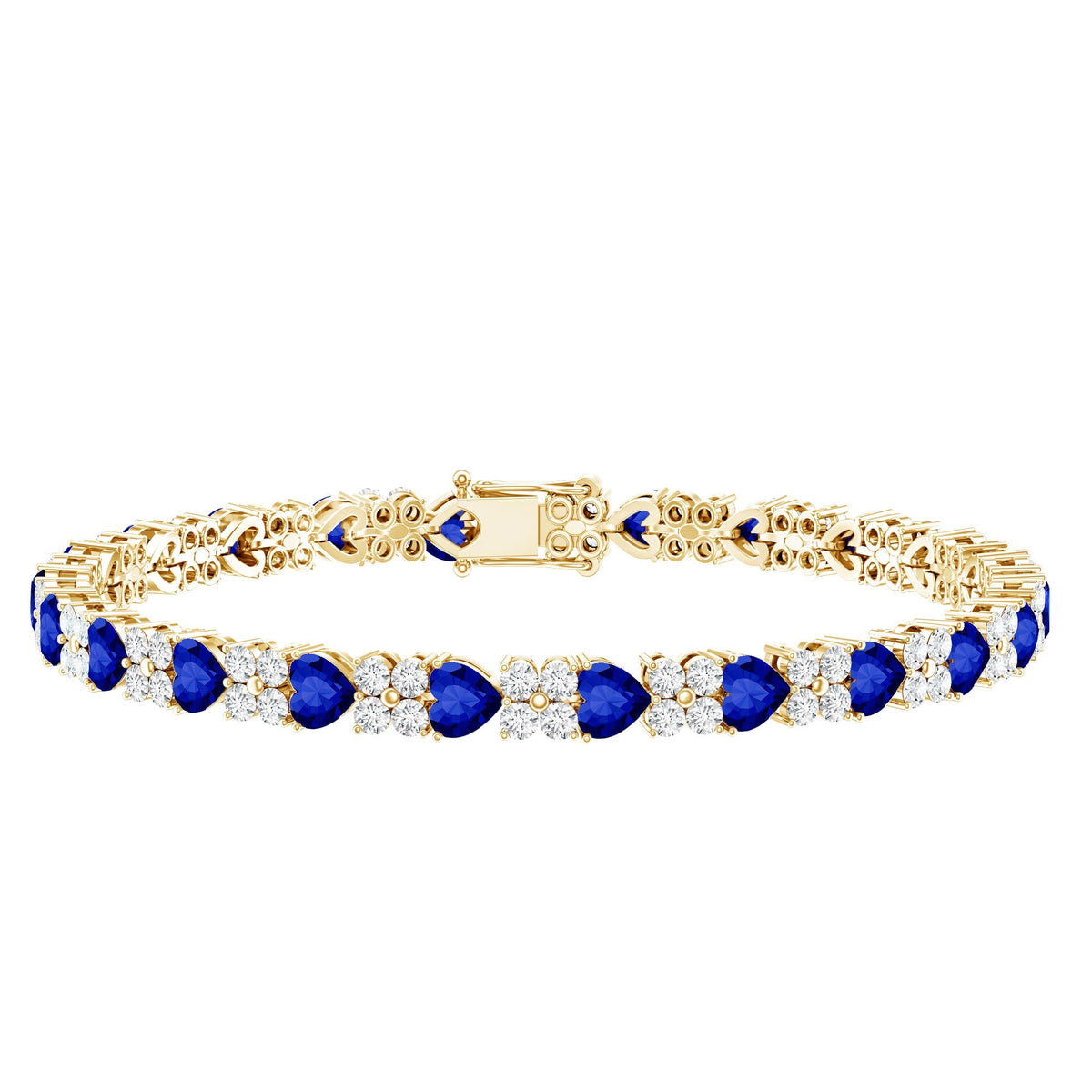 Heart Shape Lab Grown Blue Sapphire and Diamond Tennis Bracelet