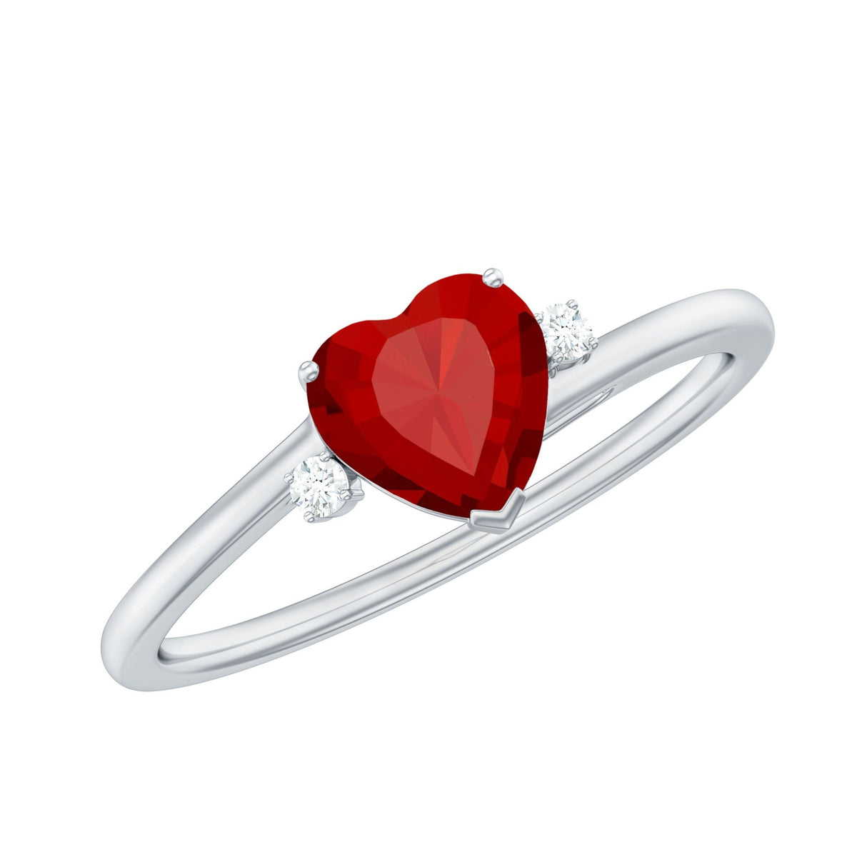 Heart Shape Lab Grown Ruby Solitaire Promise Ring with Diamond