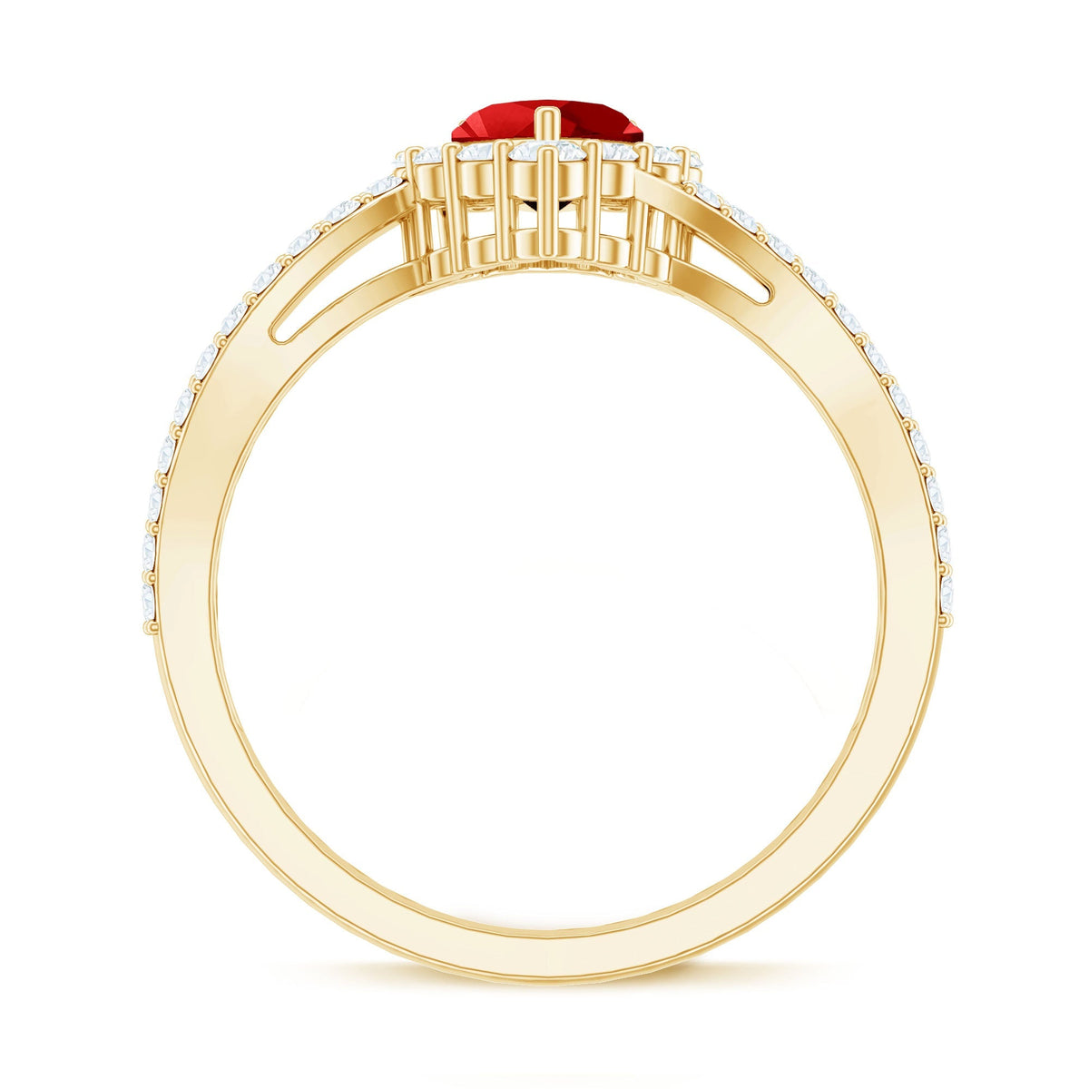 Heart Shape Lab Made Ruby and Moissanite Bypass Engagement Ring