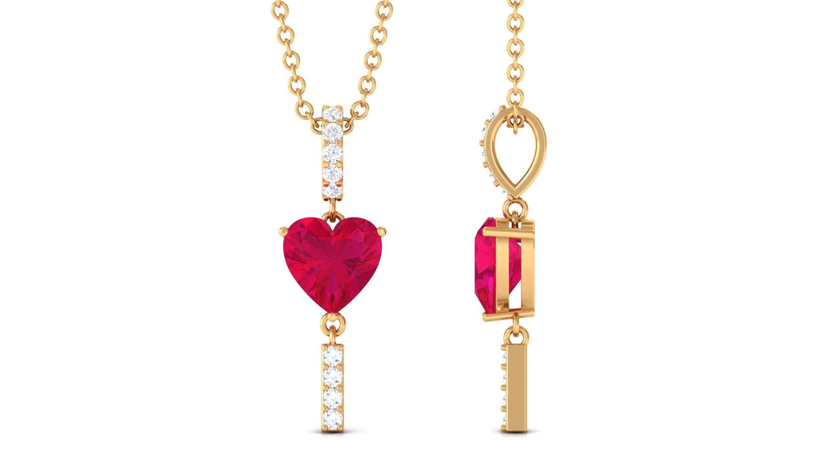 Heart Shape Ruby and Diamond Bar Dangle Pendant