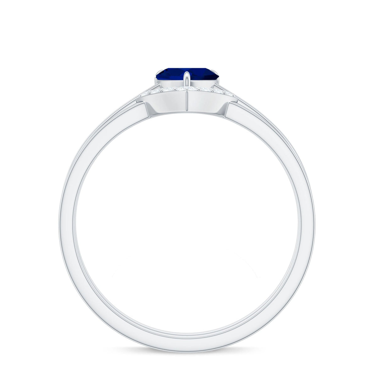 Heart Shape Sapphire Ring Set, Blue Sapphire Diamond Chevron Band