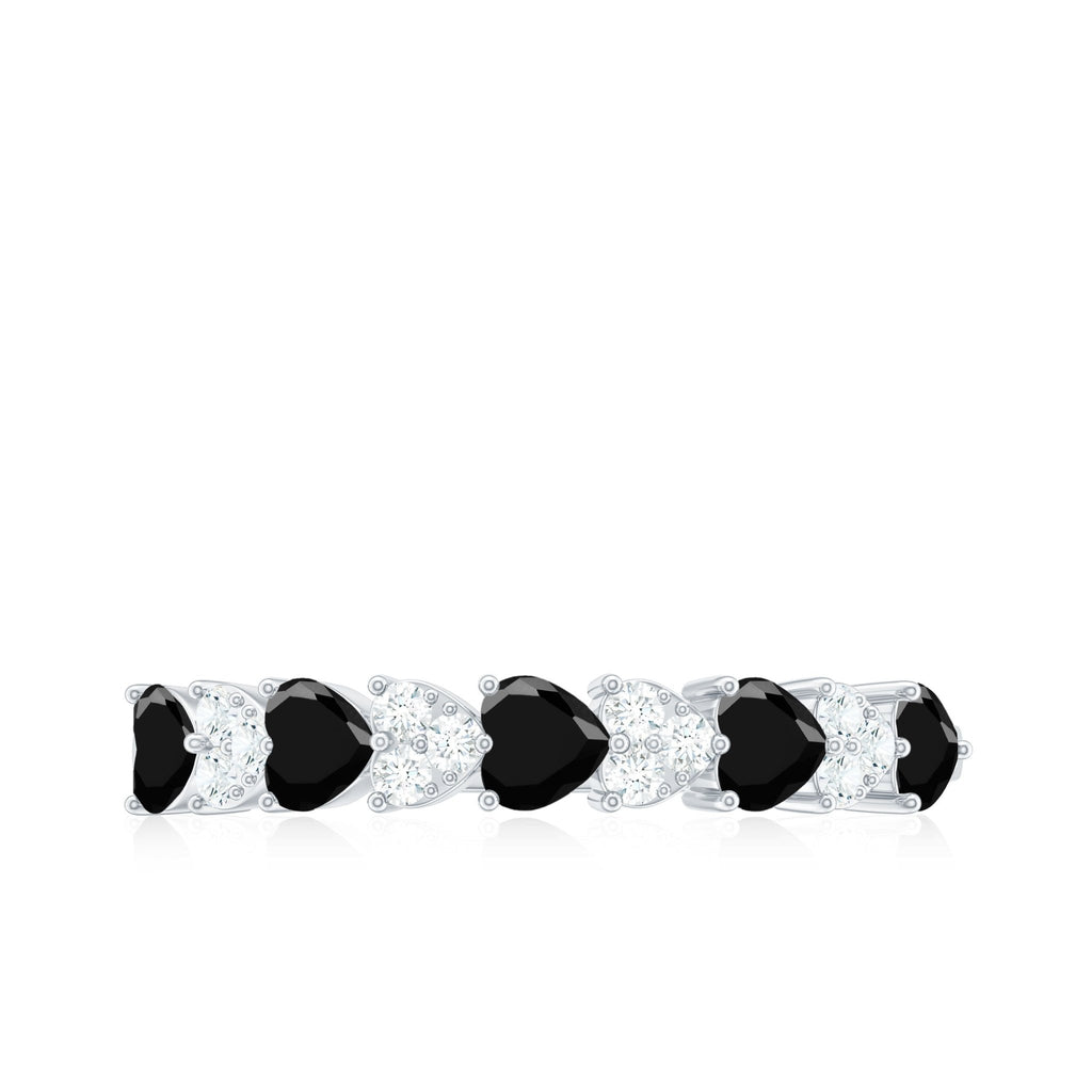 Heart Shaped Black Onyx and Diamond Half Eternity Ring