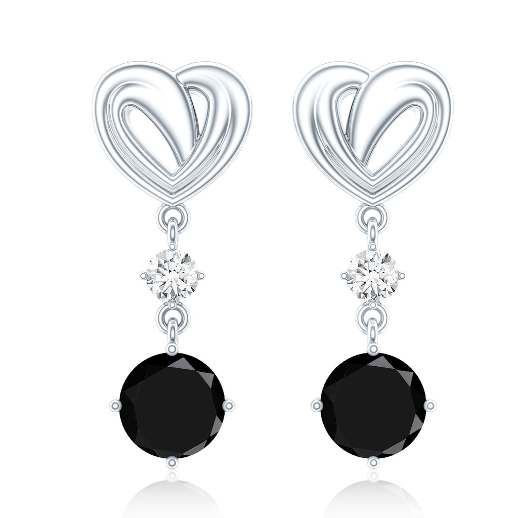Heart Shaped Lab Grown Black Diamond Drop Earrings With Screw Back