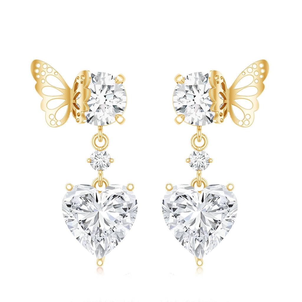 Heart Shaped Lab Grown Diamond Butterfly Drop Earrings