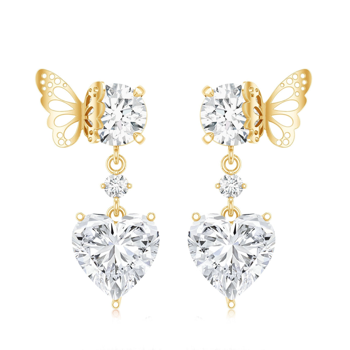 Heart Shaped Lab Grown Diamond Butterfly Drop Earrings