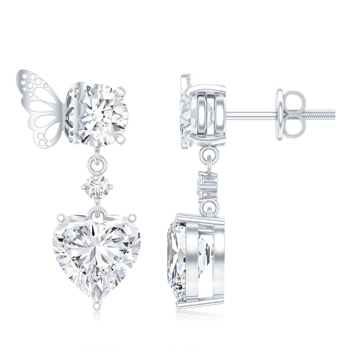 Heart Shaped Lab Grown Diamond Butterfly Drop Earrings