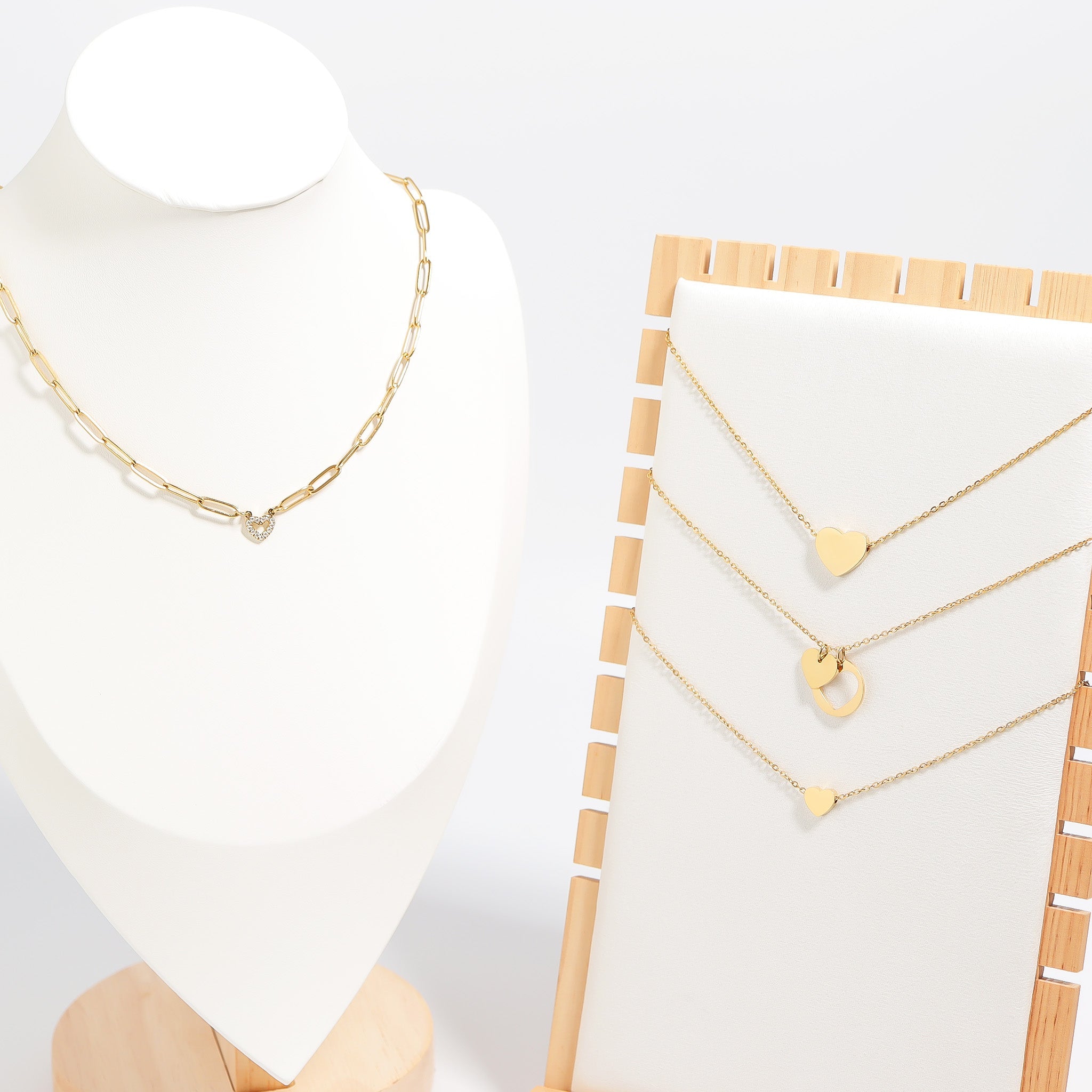 18K Gold Heart Necklace – Stainless Steel Jewelry with Heart Cutout Pendant & 2" Extension