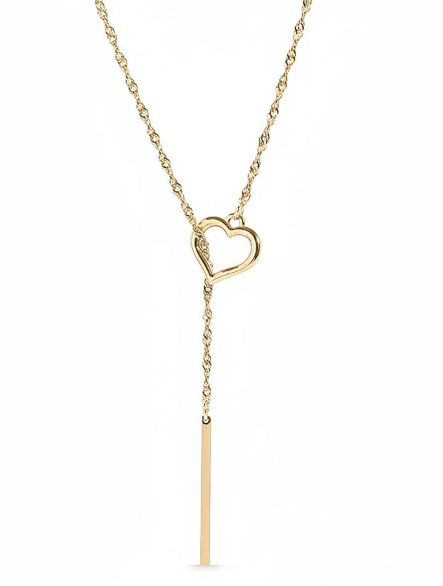 Gold Heart with drop bar lariat necklace