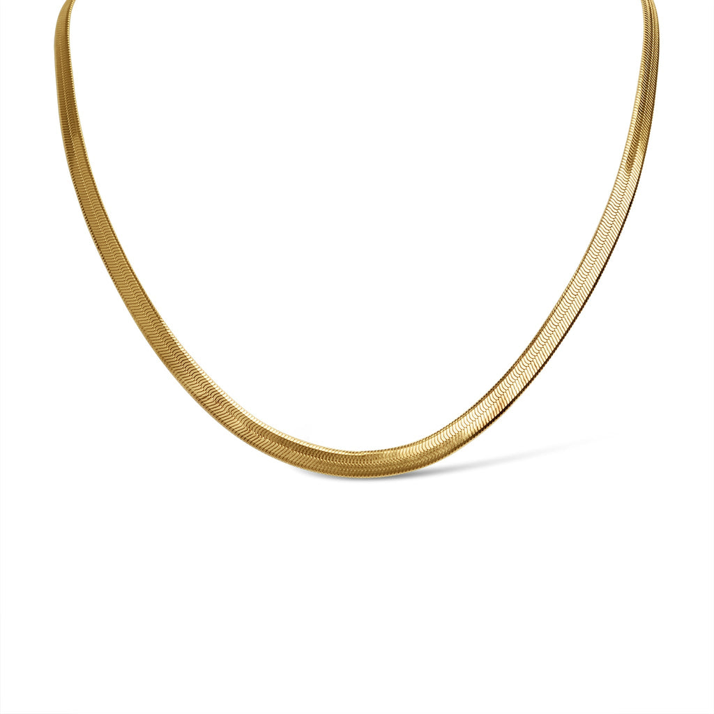 Herringbone Chain Necklace – 18K Gold Flat Waterproof Stainless Steel Jewelry - Chain | Sunflower Soul Boutique