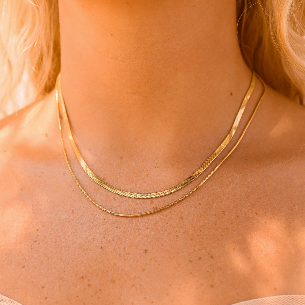 Herringbone Chain Necklace – 18K Gold Flat Waterproof Stainless Steel Jewelry - Chain | Sunflower Soul Boutique
