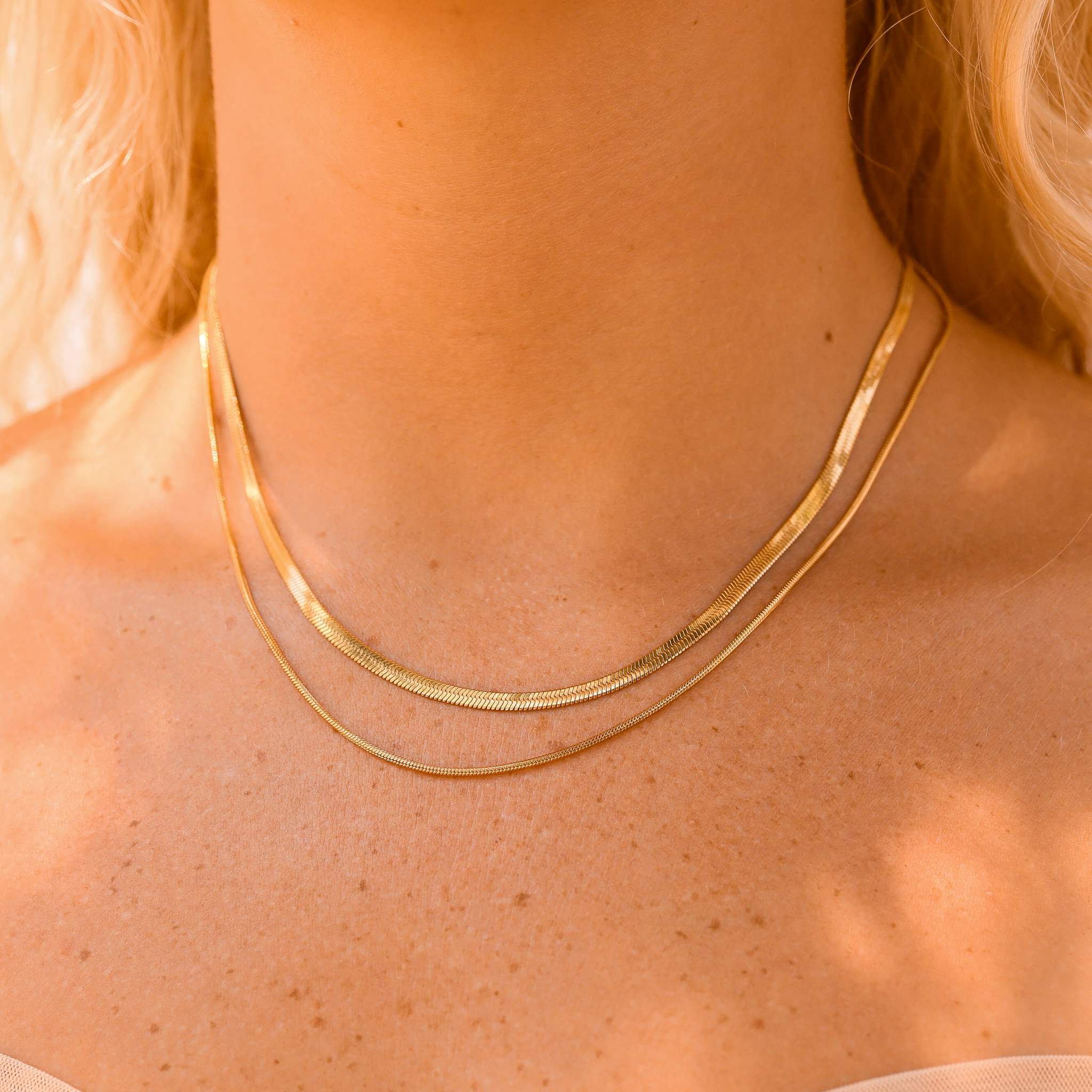 Herringbone Chain Necklace – 18K Gold Flat Waterproof Stainless Steel Jewelry - Chain | Sunflower Soul Boutique