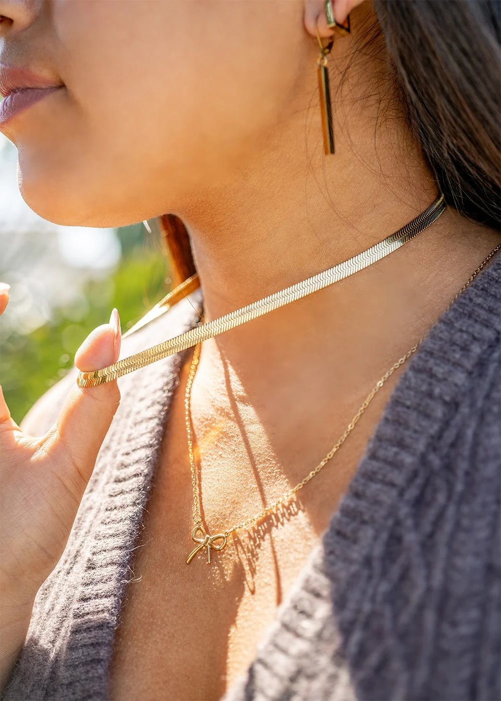 Herringbone Chain Necklace – 18K Gold Flat Waterproof Stainless Steel Jewelry - Chain | Sunflower Soul Boutique