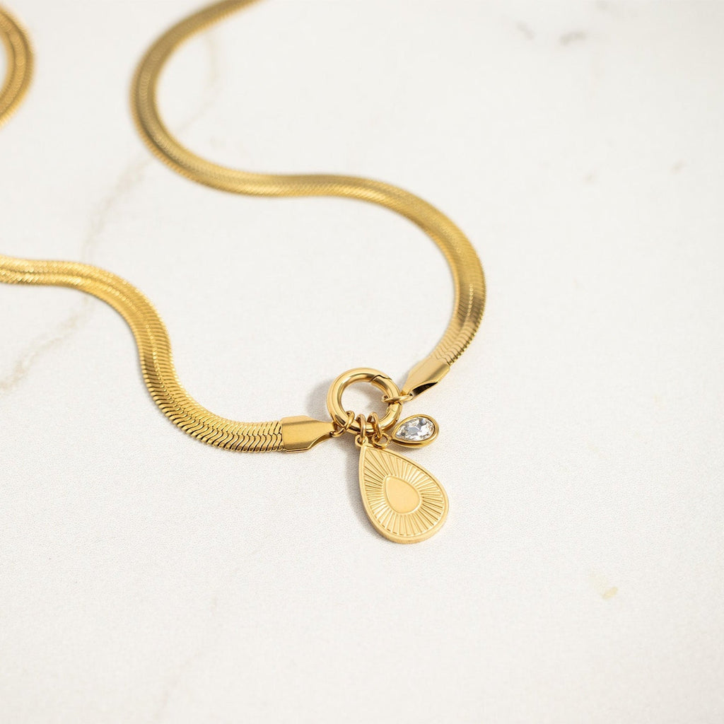 Herringbone Charm Keeper – 18K Gold Stainless Steel Necklace With Durable Charm Holder - Necklace | Sunflower Soul Boutique