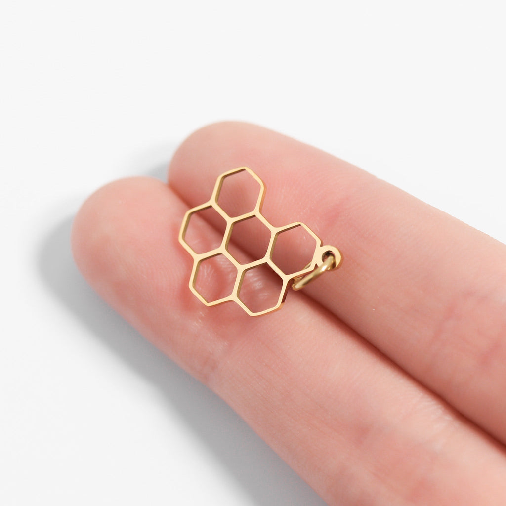 Honeycomb Charm – 18K Gold Charm Waterproof Stainless Steel Pendant for Bracelets