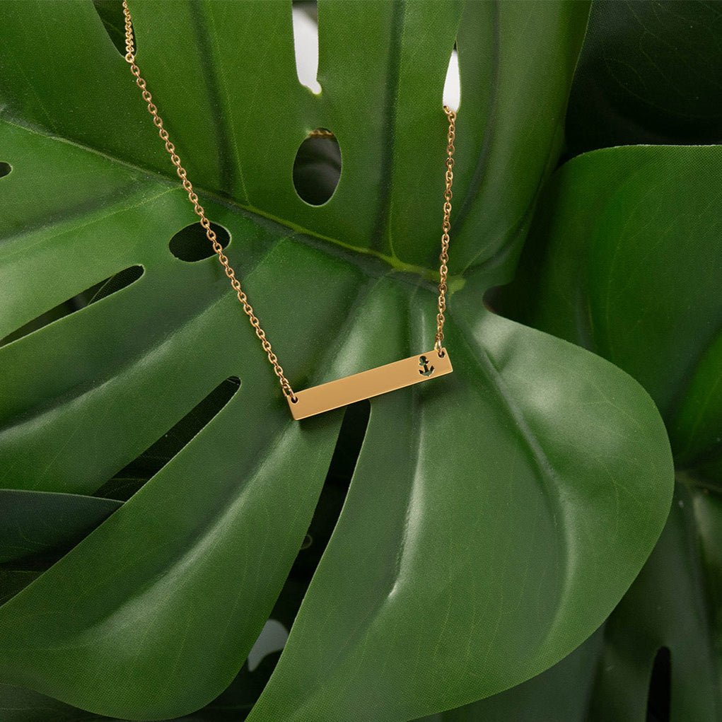 Anchor Cutout Horizontal Stainless Steel Bar Necklace Lifestyle